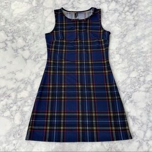Y2K Vintage Navy Plaid Clueless Stretchy Mini Dress Medium